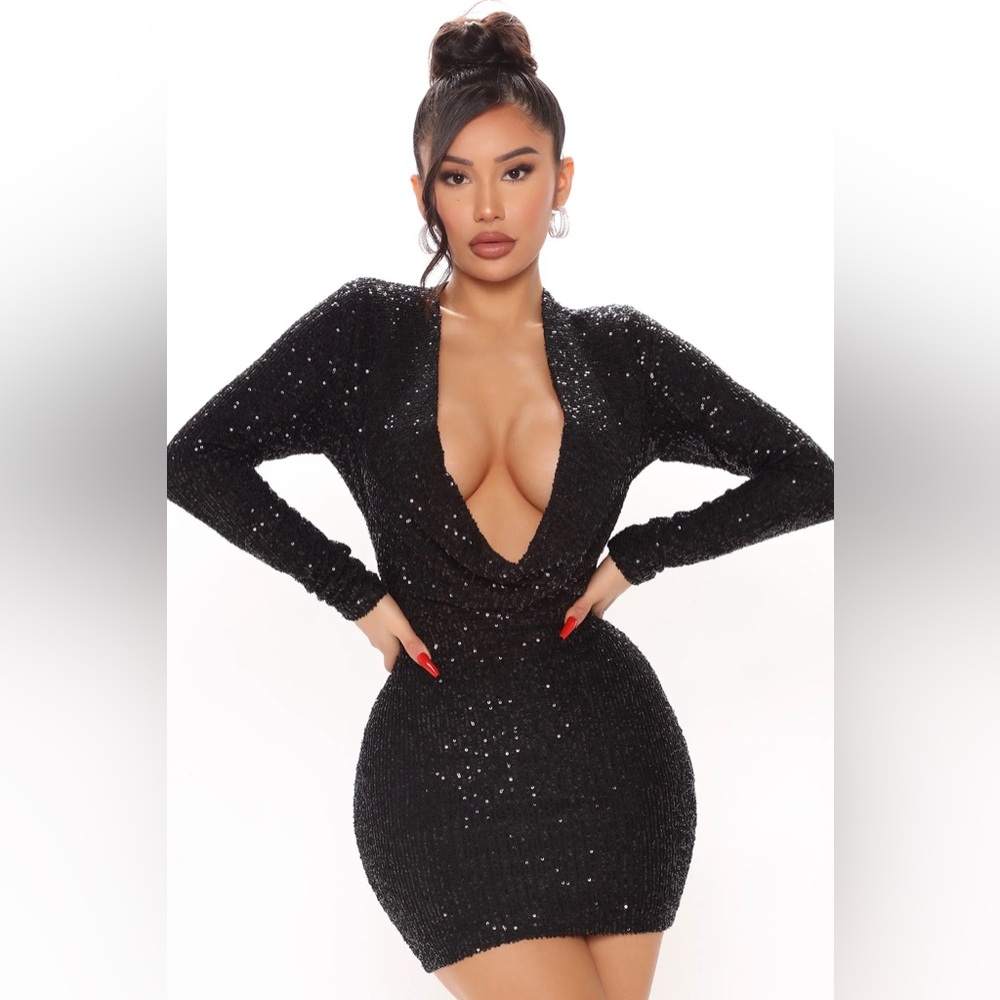 Fashion Nova Keep Shining Sequin Mini Dress Black
